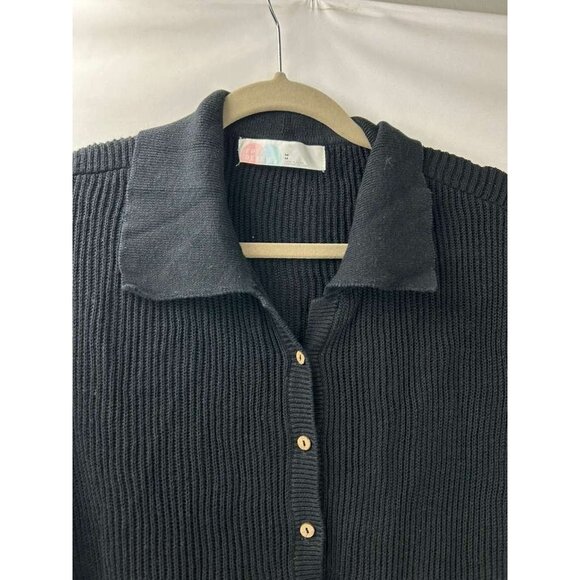 FP Beach Women's M Ribbed Black Knit Sweater Button-Up Long Sleeve Romper - Picture 12 of 13